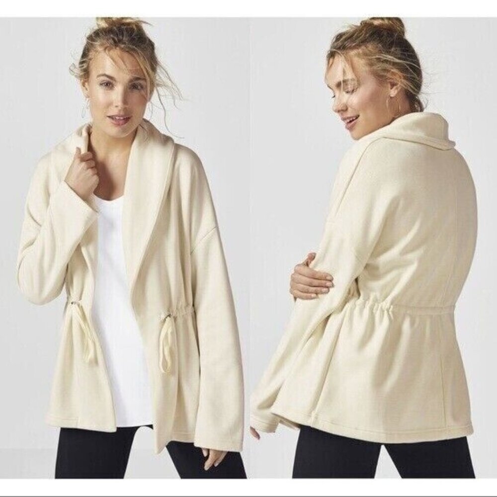 Fabletics Sage Open‎ Jacket Coat Womens Size Medium Oatmeal Cream Cinch